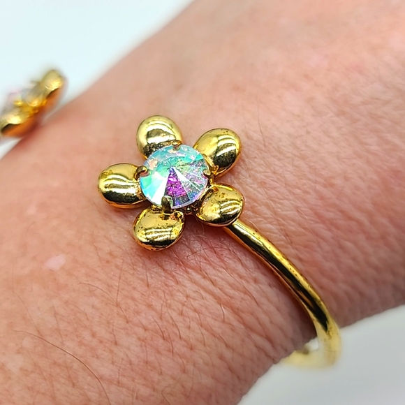 Rare! Kate Spade "SUNSET BLOOMS" Open Hinged Bangle w Aurora Borealis Blooms! π - Picture 7 of 13